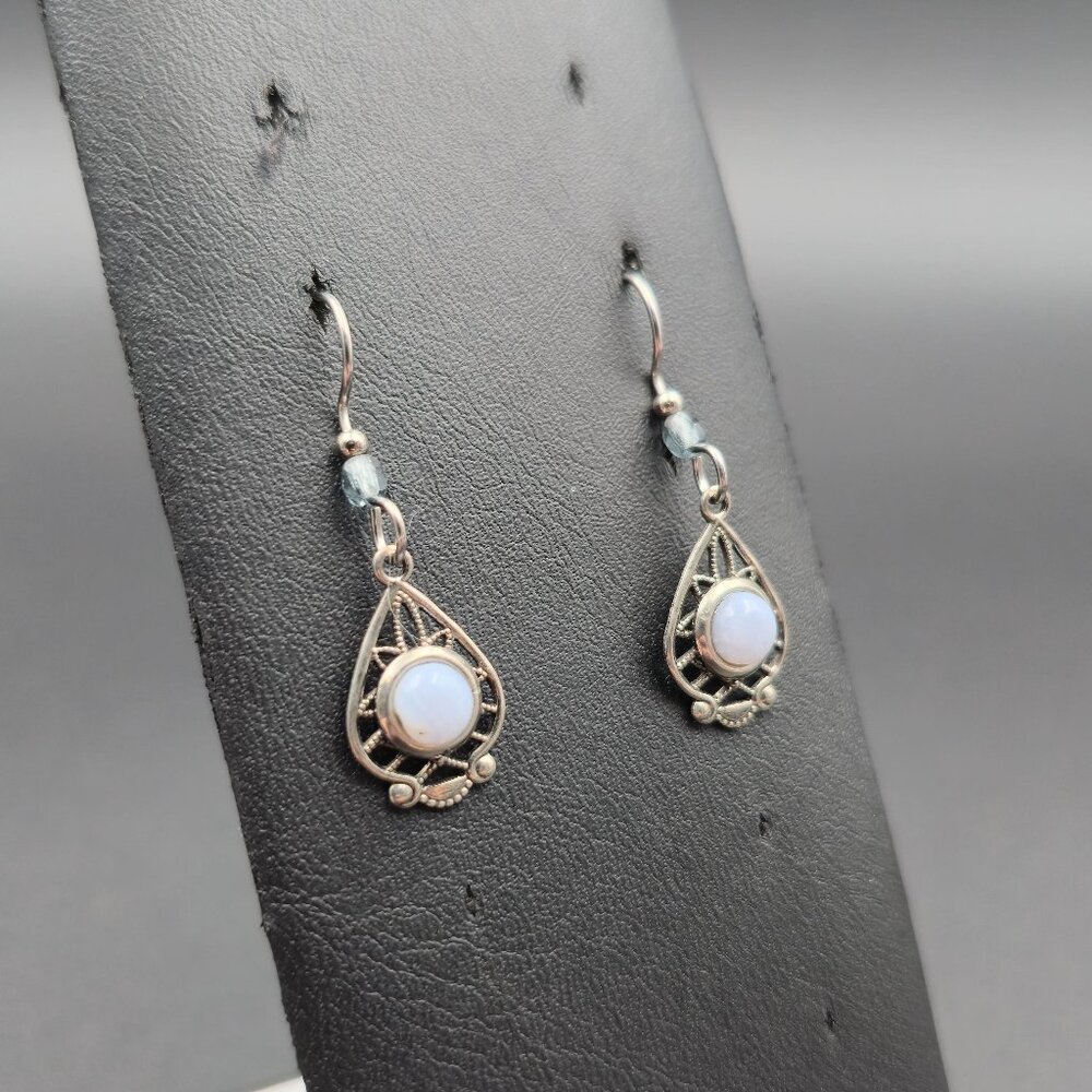 Silver Plated Chalcedony Stone Dangle Earrings A6477